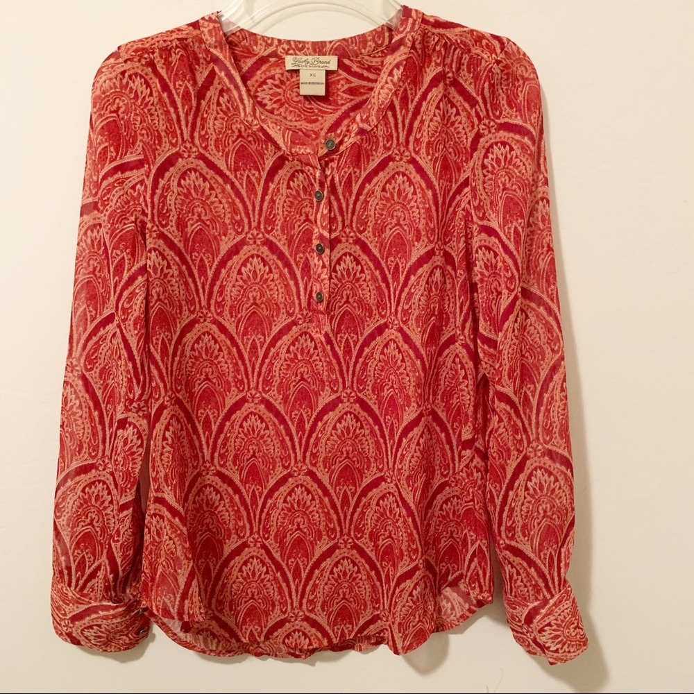 NWOT Lucky flowy long sleeve blouse Orange Red